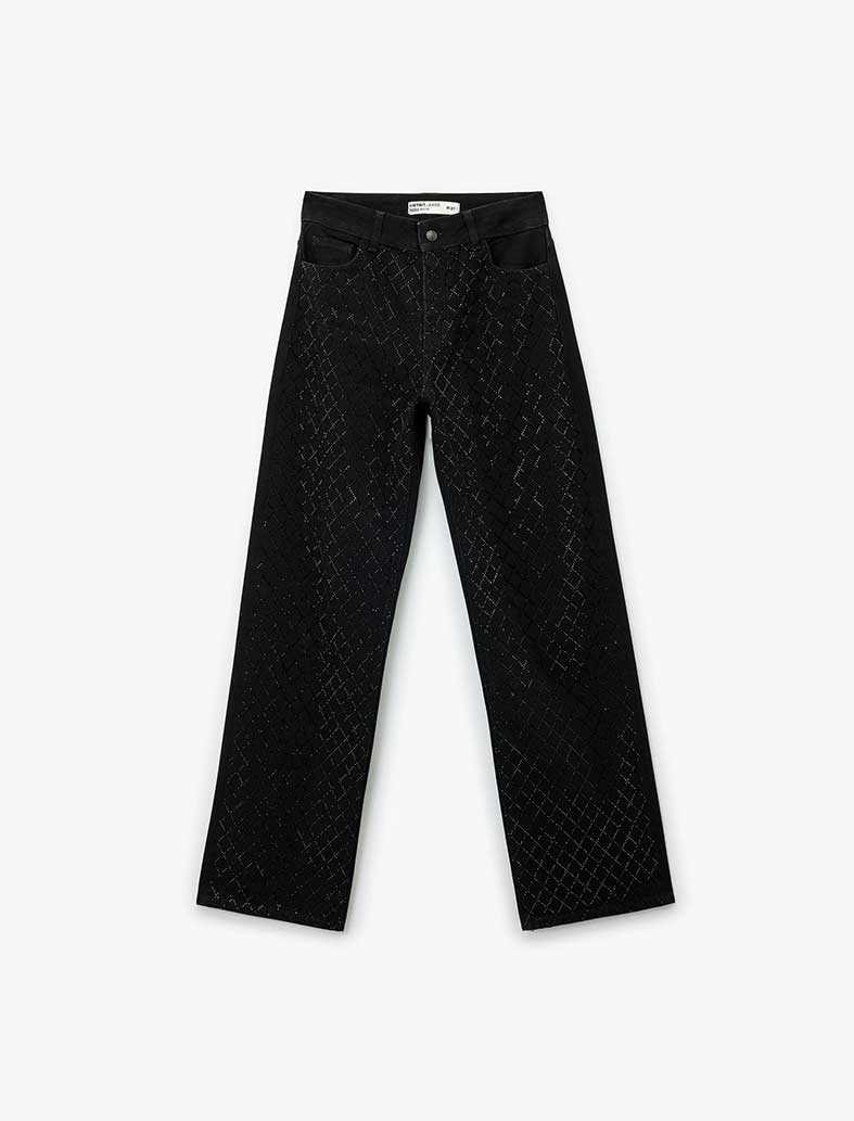 شلوار جین طرح دار استریت زنانه کوتون Koton کد 6WAL40138MD